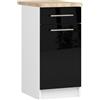 AKORD | Armadio da Cucina con Piano di Lavoro - Oliwia S40 | Mobiletto Base con Anta, Cassetto e 2 Ripiani | Mobile Ingresso | Credenza | Penisola | Armadietto | 46x40x85 cm | Bianco | Nero lucido