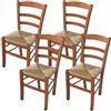 MA MAISON Set Sedie in Legno con Seduta in Paglia - Ampia, Compatta, Schienale Alto, Robusta, Paesana, Rustica, per Cucina, Agriturismo, Ristorante, Soggiorno - 45×45×88 CM (4, Ciliegio)