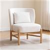 chairus Sedia da salotto con cuscino lombare, senza braccioli, in ciniglia, imbottita, con gambe in legno, colore: bianco