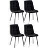 CLP Set di 4 sedie da pranzo in velluto Asti, sedie da cucina imbottite, sedie da sala da pranzo con schienale, carico max 150 kg Colore:nero