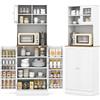 KOMFOTTEU Credenza Alta da Cucina 170 cm con Ripiani Regolabili, Fori per Cavi, Porta in Vetro Temperato, Mobile Buffet per Soggiorno, Sala da Pranzo, 60 x 35 x 170 cm, Bianco