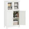 kleankin Mobile Bagno, Mobiletto Bagno Salvaspazio con 2 Armadietti e Ante in Vetro, Armadietto da Terra con Ripiano Regolabile per Sala da Pranzo, Salotto, Soggiorno, Cucina, 60x30x108.5 cm, Bianco