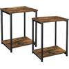 VASAGLE Set di 2 Tavolini da Divano, Tavolino a 2 Livelli, Comodino con Struttura in Acciaio, per Soggiorno, Camera da Letto, Studio, Marrone Vintage e Nero Inchiostro LET272B01
