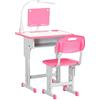 HOMCOM Banchetto per Bambini 6-12 Anni ad Altezza Regolabile con Lampada LED, Leggio e Mensola, Set Banco con Sedia per Bambini in PP, Acciaio e MDF, Rosa