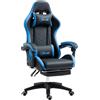 Vinsetto Sedia da Gaming Ergonomica in Pelle PU e Acciaio con Poggiatesta e Altezza Regolabile, Poltrona Gaming con Schienale Reclinabile e Cuscino Lombare, 65x65x121-129 cm, Blu e Nero