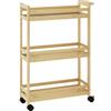HOMCOM Scaffale Bagno Stretto a 3 Ripiani in Bambù, Carrello Portaoggetti Salvaspazio con Ruote a Freno e Maniglia, Scaffale Salvaspazio Bagno Multiuso per Cucina, Soggiorno, 55x20x75 cm, Naturale