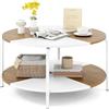 COSTWAY Tavolino da Salotto, Tavolino a 2 Livelli con Ripiano e Piedini Antiscivolo, Tavolo da Caffè Rotondo in Legno e Metallo, per Soggiorno, Studio e Ufficio, Portata 100 kg, 80 x 80 x 42 cm