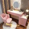 AnYaBinni Postazione Trucco con Led Specchio, 3 Colori e Luminosità Regolabile, Moderno Stile Toeletta Trucco con 5 Cassetti, 1 Armadietto Mobile Mobili e Sedia in Velluto per Ragazza, Donna