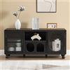 chairus Credenza Ingresso in MDF con 4 Scomparti Credenza Basso con 2 Ante in Vetro Tavolino Contenitore da Salotto con Gambe in Legno per Soggiorno/Camera da Letto/TV, Nero