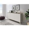 Bricozone Credenza Moderna Con 3 Ante Battenti Senza Maniglie Struttura Antigraffio Design Minimalista Ideale Per Soggiorno Salotto Ingresso O Open Space Facile Da Pulire E Da Montare (Bianco e Grigio Cemento)