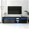 Azkoeesy Mobile TV Nero Lucido 180x35x45 cm con 3 Ante Lucide, Illuminazione LED Integrata, Ripiani in Vetro e Compartimenti Aperti, Ideale per Soggiorno