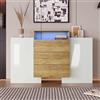 Azkoeesy Credenza 140x30x78 cm, cassettiera moderna con 2 ante e 3 cassetti, illuminazione LED integrata, design bianco lucido ed effetto legno, mobile TV multifunzionale, buffet per soggiorno