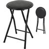 Spetebo Sgabello pieghevole in metallo, rotondo, nero, 45 x Ø 30 cm, pieghevole, con seduta imbottita, universale, pieghevole, per cucina, bagno, corridoio