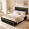 BRILVERDE Letto imbottito 140x200 con Contenitore idraulico, Letto matrimoniale, Funzionale con testiera, Struttura letto con rete a doghe, Velluto (Nero, 140 x 200 cm)
