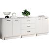 MeblePitus.pl Meble Pitus Cassettiera bianca 210 cm MP1 - Credenza per soggiorno, camera da letto e corridoio - 2 cassettiere con ante collegate a una cassettiera con 3 cassetti - Armadietto per mobili