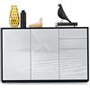 Vladon Madia Ben V3, mobile con 3 ante e 2 cassetti, nero opaco/bianco lucido (117 x 74 x 36 cm)