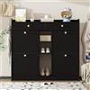 boorbin Elegante scarpiera con 4 ante pieghevoli, 2 cassetti, 3 scomparti aperti, perfetta per corridoi moderni e ingressi, dimensioni 110 x 26 x 100 cm (nero)