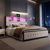 JDEFARF Letto Matrimoniale Imbottito con Luci a LED 140x200 cm, Struttura Letto Matrimoniale con 4 Cassetti, in Velluto, Letto con Contenitore, Supporto a Doghe in Legno, Senza Materasso, Beige