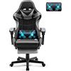 Soontrans Sedia da Gaming Massaggiante con Poggiapiedi & Poggiatesta & Cuscino Lombare Massaggio & Cerchietti, Sedia Gaming per Youtube Livestreaming Playstation (Grigio)