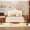 Moimhear Letto per bambini imbottito 90 x 200 cm, struttura letto per bambine, struttura letto matrimoniale crown bianca in pelle PU con luci LED, rete a doghe e schienale (materasso non incluso) (90 x 200 cm)