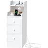Rcynview Comodino Con Prese e Porte USB, Salvaspazio Con Scomparti Aperti per Camera da Letto, Soggiorno, Cameretta - in Legno, 25x35x70cm
