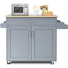 GYMAX Carrello Portata da Cucina, Armadietto a 2 Livelli, Ripiano Interno Regolabile, Credenze Mobili con Ruote, Ante Doppio, Cassetto, Portaposate, Portasciugamani, 116x40x85 cm, 5 Colori