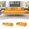 Ojiuboo Divano letto moderno e versatile a due posti, pieghevole, con schienale e braccioli regolabili, rivestimento in velluto, ideale per il soggiorno, con comodi cuscini, 215 x 81,5 cm (Giallo)