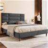 Merax - Letto matrimoniale imbottito con spazio di stoccaggio sotto e rete a doghe, 140x200cm, struttura imbottita con testiera in velluto, per adulti e ragazzi, senza materasso, colore grigio scuro