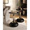 Ginhow Set di 2 Tavolini Laterali Vintage, Piccolo Tavolino da Caffè Nero Oro, Tavolino Laterale in Metallo per Decorazione Della Stanza, Tavolo Basso 40x53 cm