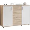 MERCATONE GERMANVOX da oltre 40 anni arreda la tua casa Credenza per Soggiorno, Mobile Ingresso, 2 Ante 4 Cassetti, Rovere Bianco, 120x35x82 cm