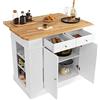 KOMFOTTEU - Isola cucina con piano di lavoro allungabile, armadio da cucina in legno con cassetti, mensole laterali e 2 porte, credenza cucina con ripiani regolabili, 120 x 61 x 92 cm, colore bianco