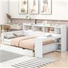 Idemon Divano letto, letto giornaliero, 90 x 200 cm, comodino e ripiano inferiore, letto con presa e porta USB, 2 cassetti, scrivania, senza materasso, truciolato (bianco)