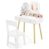 LIFEZEAL Set da toeletta per bambini con sgabello, tavolo da toeletta con specchio LED, tavolo per bambini con 3 ganci e 2 cassetti, tavolo da trucco per bambini con sedia, per bambine dai 3 anni in