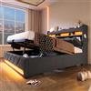 KUAKE Letto imbottito matrimoniale 180 x 200 cm, testiera LED con porta USB e tipo C, letto funzionale, schienale in lino (grigio, 180 x 200 cm)