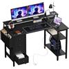 Yaheetech Scrivania Angolare con Cassetti, 120×68 cm, Scrivania ad Angolo Reversibile con Prese di Corrente e Porta USB, Scrivania Salvaspazio a L con Scaffali Portaoggetti Tavolo, Nero