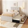 Kebnor Letto imbottito, 90 x 200 cm, familiare, con tre cassetti, estraibile, testiera regolabile, senza materasso (beige)