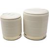 Italia Magazzini Set 2 Pouf Contenitore Rotondi In Velluto Design Elegante Moderno Casa Salotto Sgabello Poggiapiedi Tondo Con Coperchio Rimovibile (Panna)