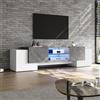 Merax Mobile TV basso con illuminazione a LED, moderno mobile TV per TV da 60/65/70 pollici, supporto per TV con 4 porte, ripiani in vetro, panchina per soggiorno, camera da letto, mobili TV, bianco e