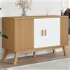 HaoChrymec Credenza con Pino Massello, Design Scandinavo e Gambe in Legno, Credenza Cucina Bassa, Madia Moderna per Soggiorno o Ingresso, Mobile Bianco e Marrone, 114x43x73.5cm