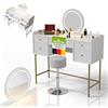 Juskys Toeletta Samira con sgabello Tonia e specchio LED touch, 5 cassetti, molto spazio, design moderno, compatta e facile da pulire per il trucco - Bianco/Oro