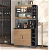 MURUL 100 x 47 x 187 cm, armadio da cucina, buffet con illuminazione a LED e fori per cavi, tavolo da cucina in legno, grande spazio per microonde, autoportante, ripiani laterali regolabili in altezza