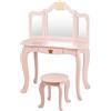 RELAX4LIFE Tavolo Toeletta Trucco per Bambini, Set Mobile 2 in 1 Scrivania con Cassetto e Sgabello, Specchio a 3 Lati Smontabile, Sicurezza Anti Ribaltamento, 79,7 x 42,2 x 106,2 cm (Rosa)