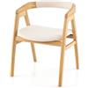 HOMASIS Sedia Sala da Pranzo in Legno, Sedia Relax con Dispositivo Antiribaltamento e Piedini Antiscivolo, Poltrona da Lettura con Schienale Curvo per Soggiorno, Cucina, 56 x 54 x 74 cm, Naturale