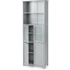 GYMAX Mobiletto da Bagno, 60 x 30 x 163 cm, Armadio Colonna a 6 Livelli con 2 Ripiani Aperti e 2 Scomparti, Porte in Vetro Trasparente e Maniglie Metalliche (Grigio)