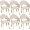 Goeurvant Set di 6 sedie da sala da pranzo in poliestere con gambe in legno e braccioli imbottiti, per cucina, sala da pranzo, cucina, beige