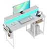SOLAVERO Scrivania, 120 x 48 cm Scrivania Computer Piccola con Supporto per Monitor, tavolo gaming con Borsa Portaoggetti, Scaffali Regolabili, per Ufficio Domestico, Studio e Gioco, Bianca
