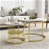 BIYFSDS Set di 2 Tavolini da Salotto Moderni, Tavolo da Salotto con Spazio di Archiviazione, Tavolino Rotondo con Piedi in Metallo, Set di Tavolini Rotondi in Marmo (Oro-2, Bianco)