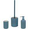 Inbagno Set Accessori Bagno 3 Pezzi in Ceramica Blu Pastello cannettato, Dispenser Sapone portaspazzolini e portascopino Soft Touch, Spring