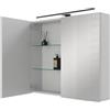 Planetmöbel ARIA Armadio a specchio con illuminazione | 80 x 70 x 16 cm, Armadietto da bagno sospeso con specchio, Bianco grigio, con lampada e presa elettrica, per bagno ospiti