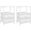EUGAD Set di 2 Comodini Camera da Letto, Comodini Bianchi con 2 Cassetti in Tessuto e 1 Scomparto Aperto, Tavolino Basso da Salotto, Moderno, in Legno Metallo, 40x30x60 cm